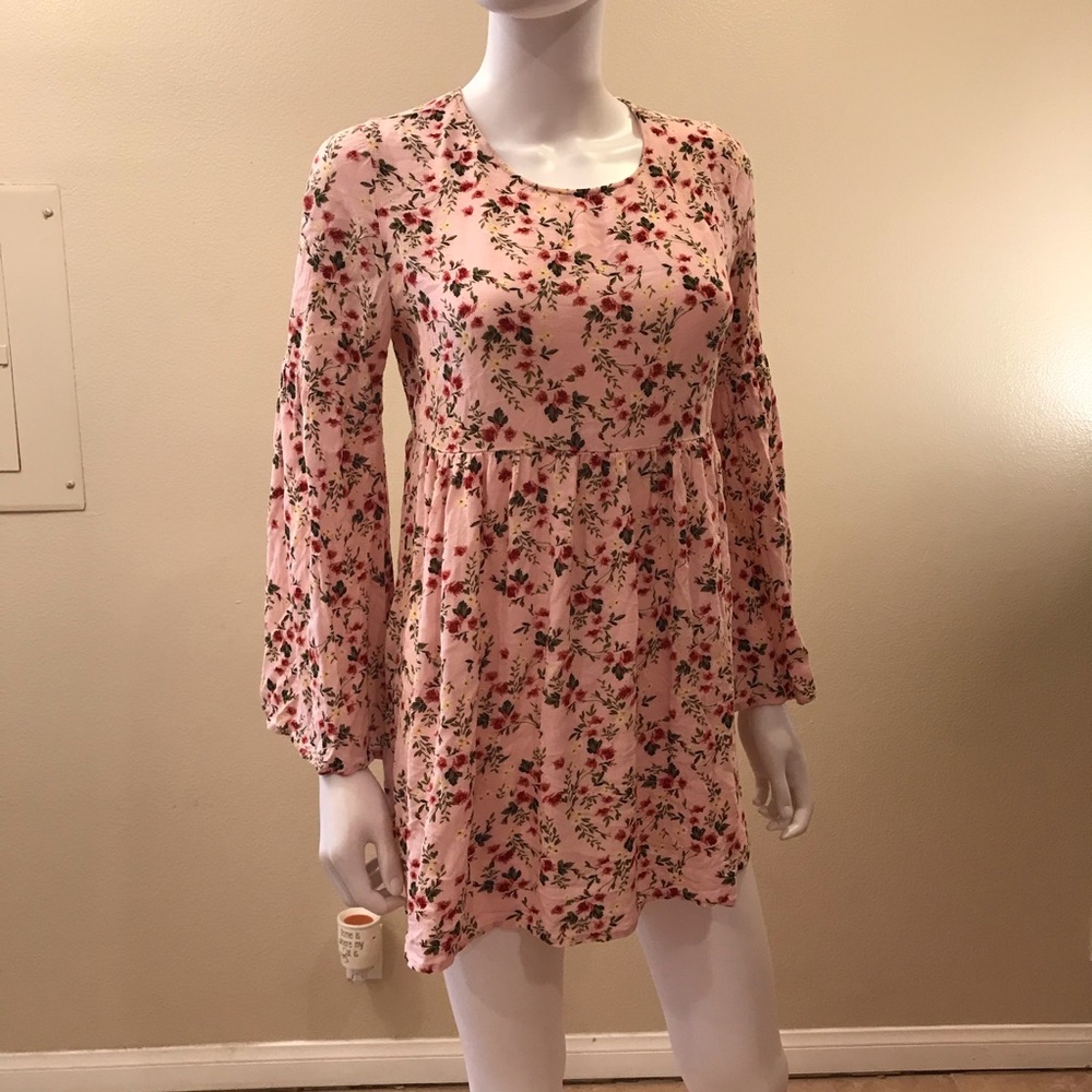 Forever 21 Floral Prairie Mini Dress Size Large Pink Cottage Boho Fairy Festival
